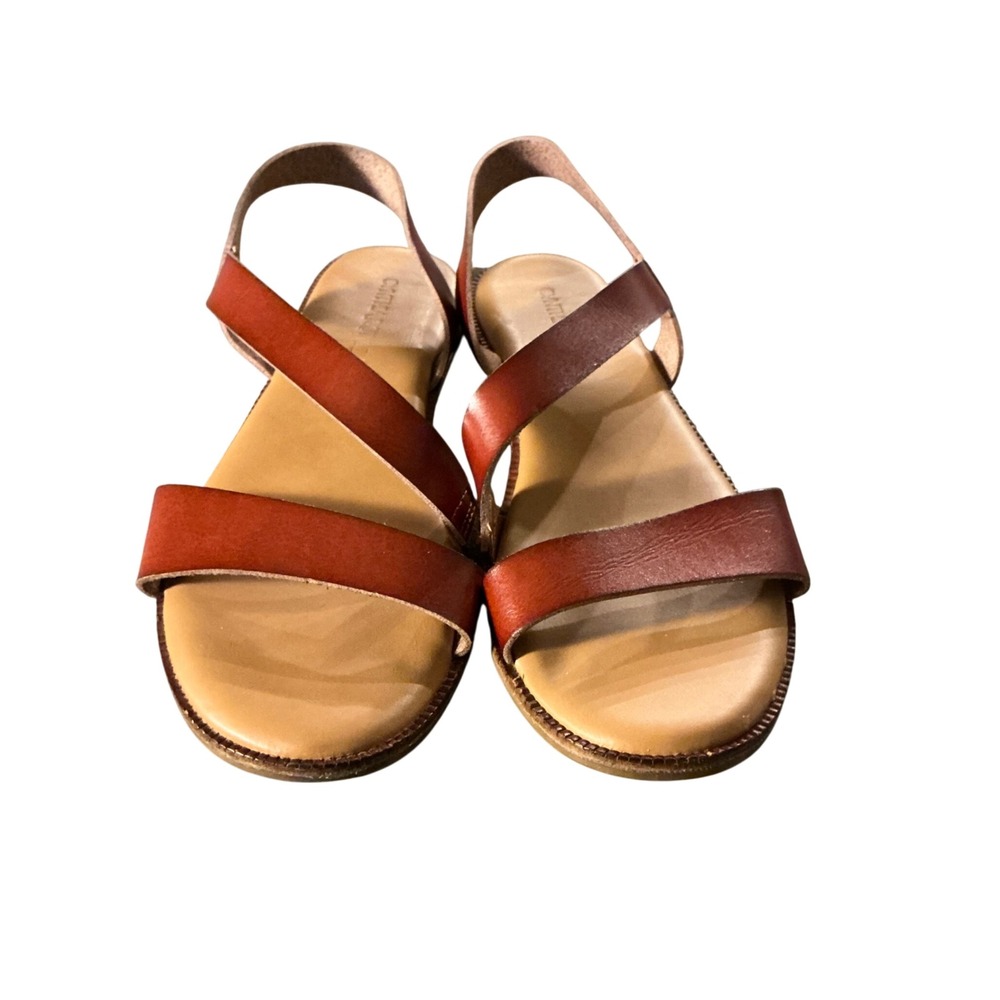 Cynthia Rowley Womens Cognac Brown Leather Slingback Flat Sandals Size 8.5